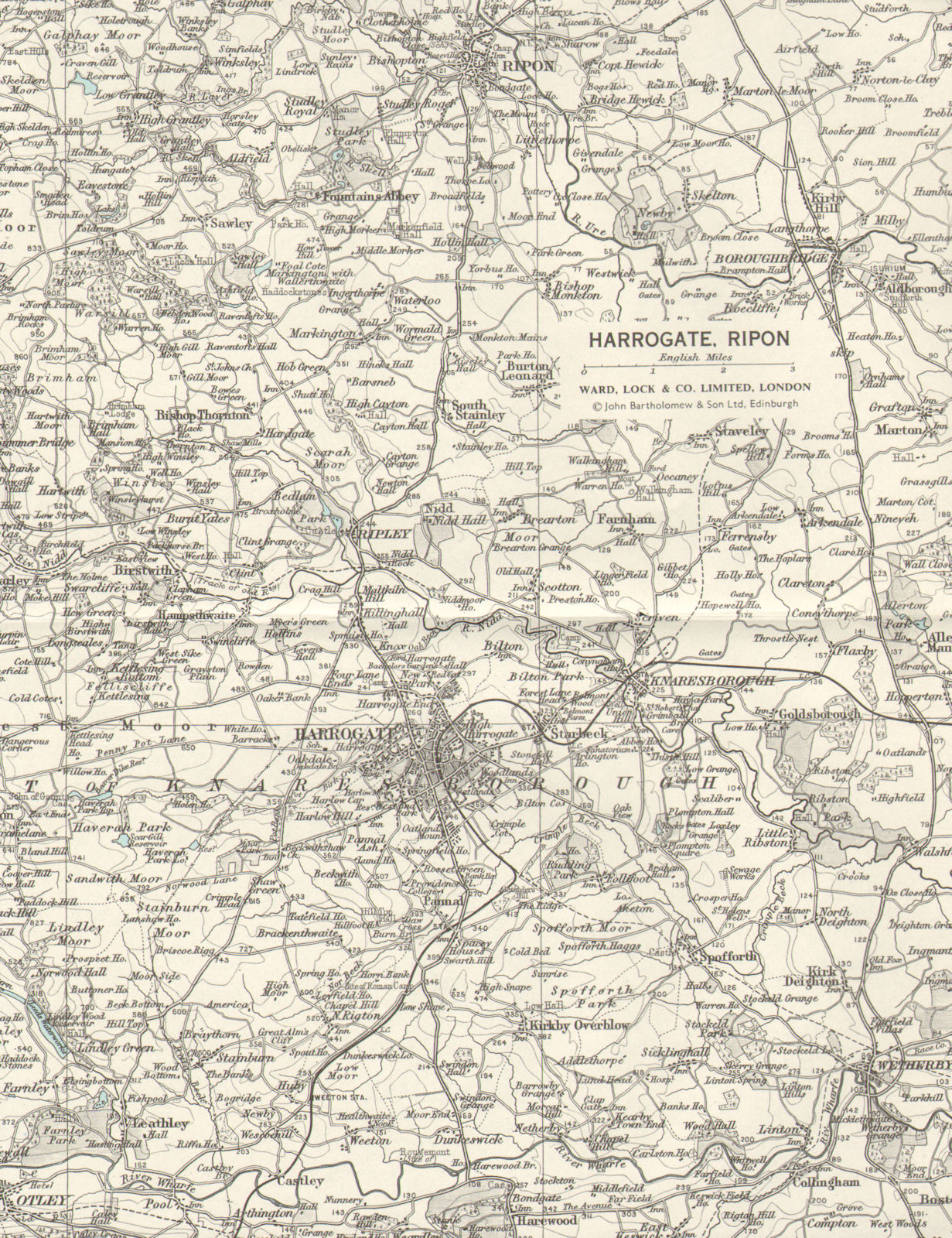 HARROGATE & RIPON ENVIRONS. Knaresborough Otley Wetherby. Yorkshire 1968 map